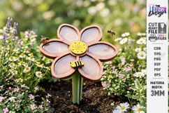 Bee Watering Cup Stakes Laser Cut | Flower and Honeycomb SVG Product Image 4