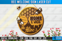 Bee Welcome Wall Sign Laser Cut | Summer Front Door Decor Product Image 1