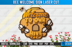Bee Welcome Wall Sign Laser Cut | Summer Front Door Decor Product Image 1