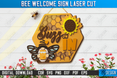 Bee Welcome Wall Sign Laser Cut | Summer Front Door Decor Product Image 1