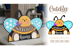 Layered Bee Welcome Home Sign Laser Cut SVG Template Design Product Image 1