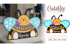 Layered Bee Welcome Home Sign Laser Cut SVG Template Design Product Image 1