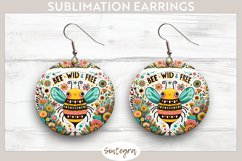 Bee Wild &amp; Free v5 Round Earrings Sublimation Product Image 1
