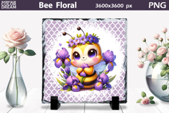 Bee Floral Slate Design | Cute Animal Sublimation Design Product Image 1