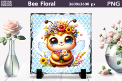 Bee Floral Slate Design | Cute Animal Sublimation Design Product Image 1
