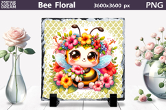 Bee Floral Slate Design | Cute Animal Sublimation Design Product Image 1