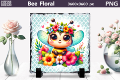 Bee Floral Slate Design | Cute Animal Sublimation Design Product Image 1