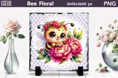 Bee Floral Slate Design | Cute Animal Sublimation Design Product Image 1