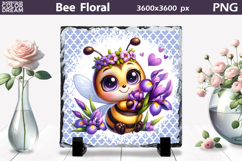 Bee Floral Slate Design | Cute Animal Sublimation Design Product Image 1