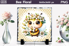 Bee Floral Slate Design | Cute Animal Sublimation Design Product Image 1