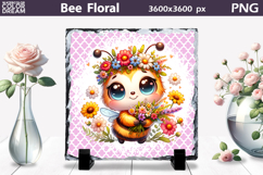 Bee Floral Slate Design | Cute Animal Sublimation Design Product Image 1
