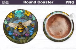 Stained Glass Bee Coaster | Round Coaster Sublimation Product Image 1