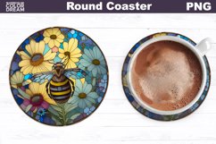 Stained Glass Bee Coaster | Round Coaster Sublimation Product Image 1