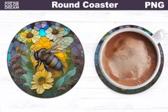 Stained Glass Bee Coaster | Round Coaster Sublimation Product Image 1