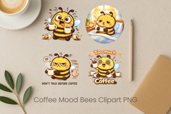 Coffee Mood Bees Sublimation | Cute Bee Clipart PNG Design Product Image 1