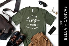 Military Green Men's Bella Canvas 3001 T-Shirt Mockup Product Image 1