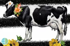 Skinny Tumbler Sublimation Designs - Cow Yellow Flowers Product Image 2