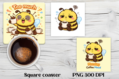 Funny bees coffee square coaster | Coffee mood bees coaster Product Image 1