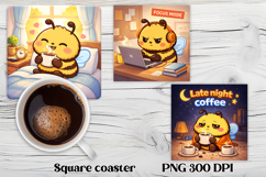 Funny bees coffee square coaster | Coffee mood bees coaster Product Image 1