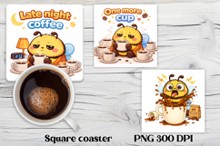 Funny bees coffee square coaster | Coffee mood bees coaster Product Image 1