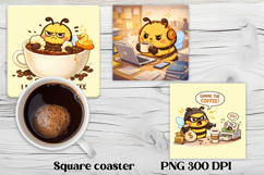 Funny bees coffee square coaster | Coffee mood bees coaster Product Image 1