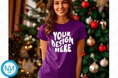 Bella Canvas 3001 Christmas, Woman purple Tshirt Mockup Product Image 1