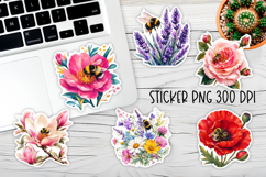 Bee flower stickers printable | Summer stickers PNG design Product Image 1