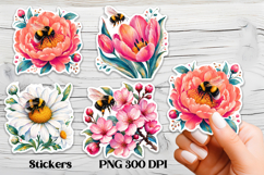Bee flower stickers printable | Summer stickers PNG design Product Image 1