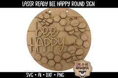 Bee Happy Honeycomb Round Door Hanger | Cute Bee Laser SVG Product Image 3