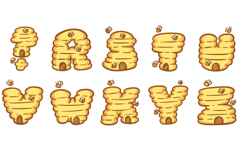 Beehive Honey Letters Font Cartoon Bees ABC PNG Type Product Image 4