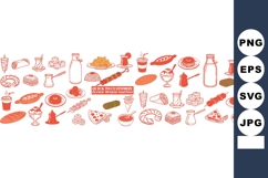 Hand Drawn Fast Food &amp; Dessert Border Vector Product Image 1