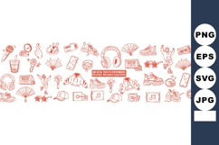 K-Pop Kawaii Red Line Art Border Doodle Icons Vector Product Image 1