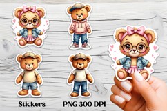 Cute teddy bear stickers PNG | Cute animal sticker printable Product Image 1