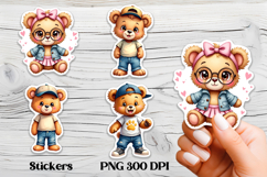 Cute teddy bear stickers PNG | Cute animal sticker printable Product Image 1