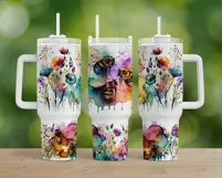 40 oz Stanley Cup Wrap Png, Bee and Honey Floral Tumbler Wra Product Image 3