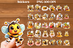 Cute bee stickers printable | Funny summer bee stickers PNG Product Image 1