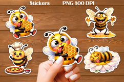 Cute bee stickers printable | Funny summer bee stickers PNG Product Image 1