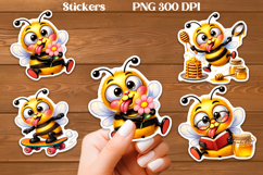 Cute bee stickers printable | Funny summer bee stickers PNG Product Image 1