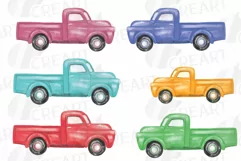 Watercolor colorful truck clip art. Printable pickup cars Product Image 2