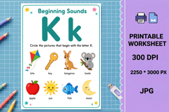 Letter k alphabet beginning sounds printable worksheet Product Image 1