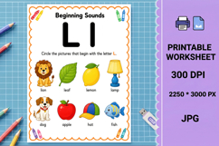Letter l sound phonics beginning sounds printable worksheet Product Image 1