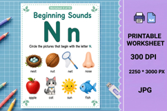 Letter n uppercase beginning sounds printable worksheet Product Image 1