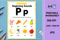 Letter p uppercase beginning sounds printable worksheet Product Image 1