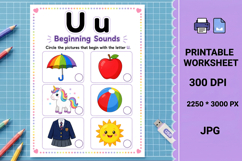 Letter u alphabet beginning sounds printable worksheet Product Image 1