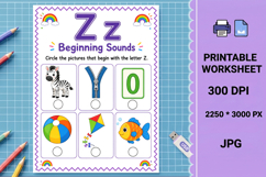 Letter z phonics beginning sounds printable worksheet Product Image 1