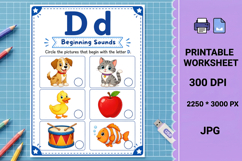 Letter d dd phonics beginning sounds printable worksheet Product Image 1