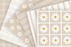 Beige grid daisy seamless patterns Digital paper png bundle Product Image 2