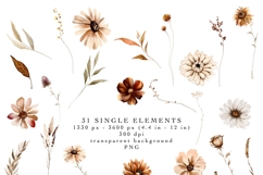 beige brown fall floral clipart watercolor neutral flowers png bouquets autumn