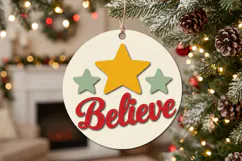Believe Bauble Laser Cut Wood File, Christmas Ornament SVG Product Image 2