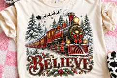 Believe Christmas Train Vintage Snowy Christmas PNG Product Image 1